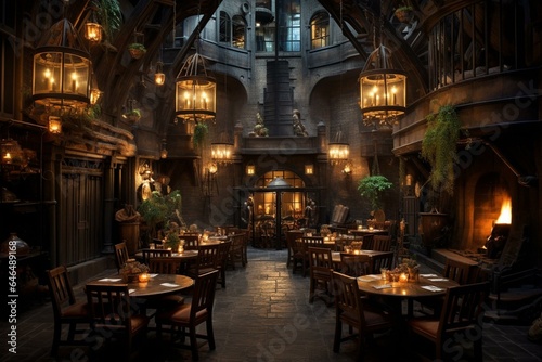 Stunning interior of a cozy restaurant. Generative AI