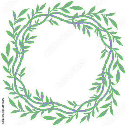 Green branch with foliage frame. Wreath illustration.