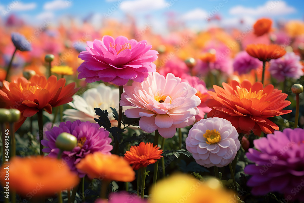 Lots of flowers of various vibrant colors on a meadow Lots of flowers of various vibrant colors on a meadow