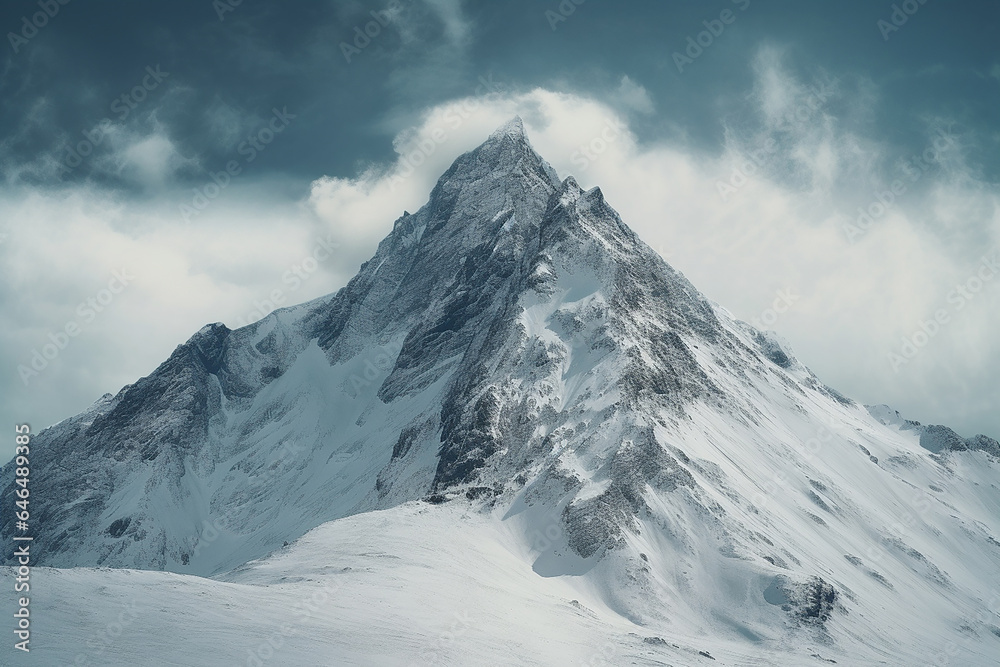 A snowy peak of a mountain