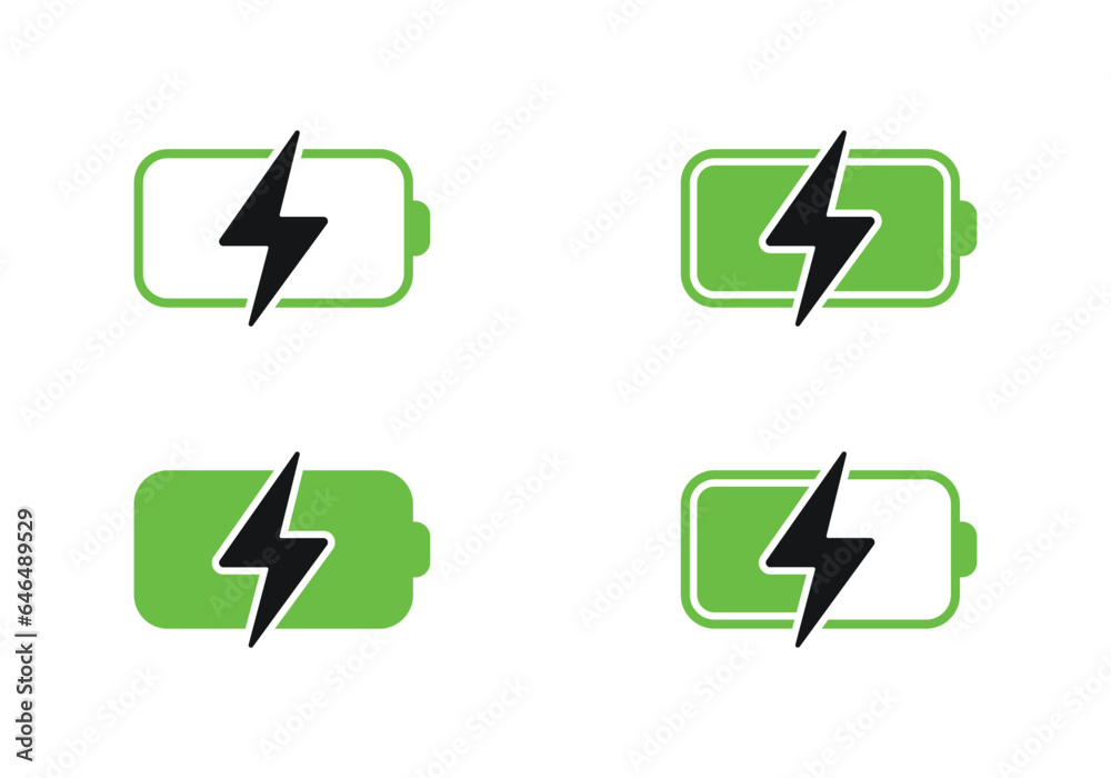 Minimalistic battery charging vector icon set. Phone battery with lightning icon. Charging phone, laptop icon. Minimalistic battery charging vector icon set. Phone battery with lightning icon. Charging phone, laptop icon.