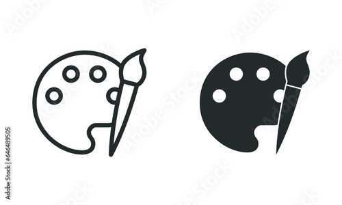 Minimalistic color pallette with brush vector icon. Equipment for painting icons. 