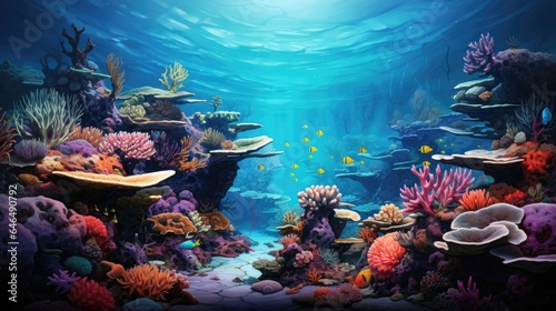 Underwater sea world. Ecosystem. Bright multi-colored corals on the ocean floor © brillianata