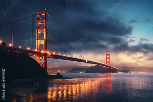 Iconic San Francisco landmark connecting city with shining bridge. Generative AI