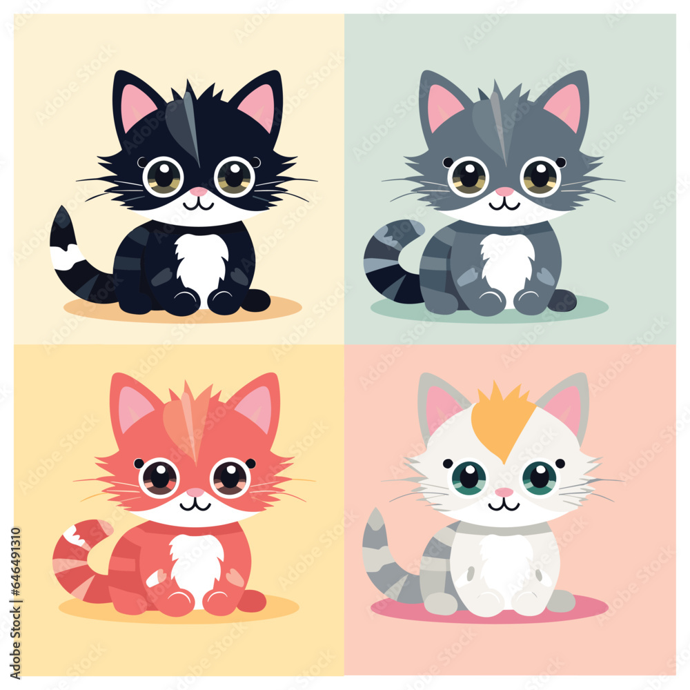 set of cute cat vector
