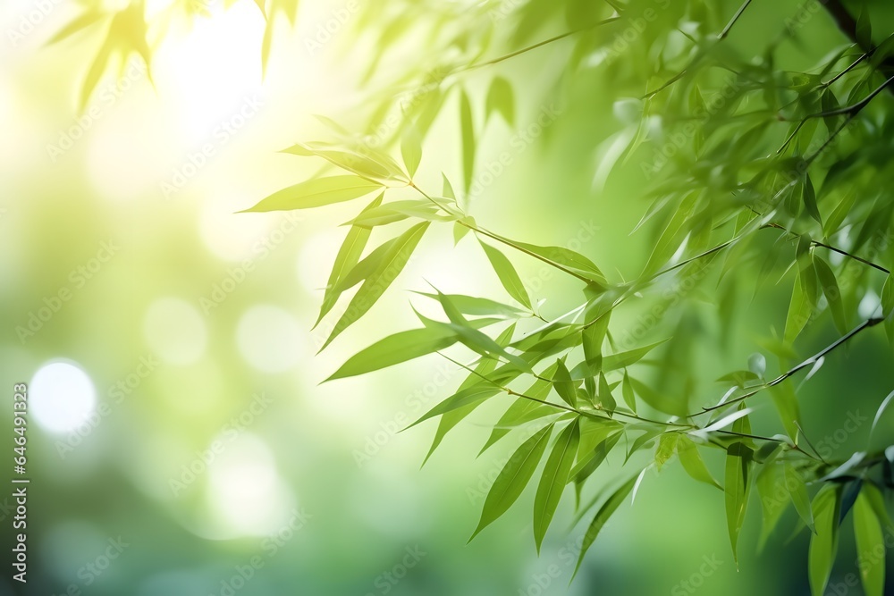 Bamboo forest with natural light in blur style. Bamboo green leaves with bokeh in forest. Bamboo forest with natural light in blur style. Bamboo green leaves with bokeh in forest.