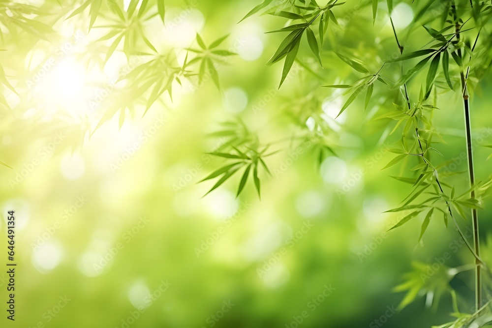 Bamboo forest with natural light in blur style. Bamboo green leaves with bokeh in forest. Bamboo forest with natural light in blur style. Bamboo green leaves with bokeh in forest.