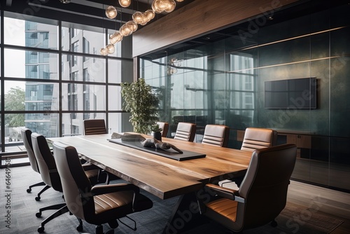 Sleek and modern office conference room. Great for business, interior design, architecture, finance, marketing, presentations and more. 