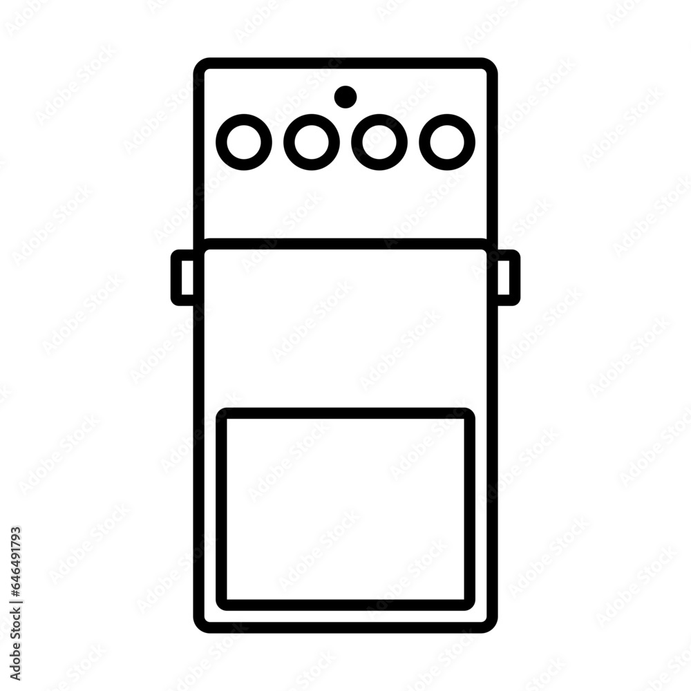 Audio studio flat icon logo. Guitar stomp box effect. Reverb distortion overdrive delay effect. Analog electric guitar effects. Volume level knob volume control. 4 knob guitar effect. input output Audio studio flat icon logo. Guitar stomp box effect. Reverb distortion overdrive delay effect. Analog electric guitar effects. Volume level knob volume control. 4 knob guitar effect. input output