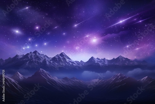 Glimmering purple lights dance above majestic mountains. A captivating banner with room for text. Generative AI