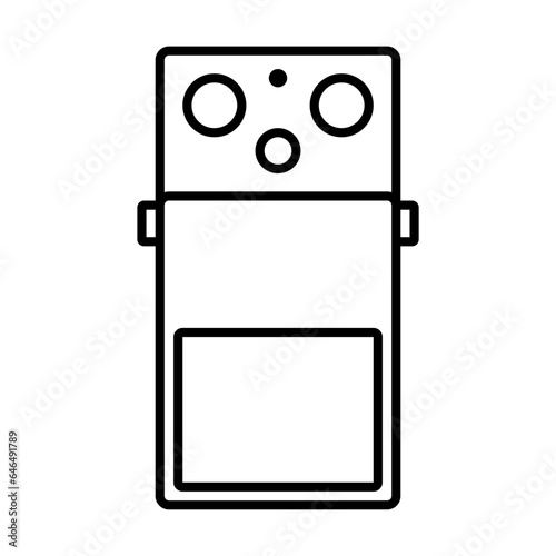 Audio studio flat icon logo. Guitar stomp box effect. Reverb distortion overdrive delay effect. Analog electric guitar effects. Volume level knob volume control. 2 knob guitar effect. input output