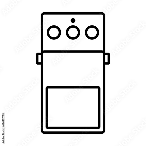 Audio studio flat icon logo. Guitar stomp box effect. Reverb distortion overdrive delay effect. Analog electric guitar effects. Volume level knob volume control.  3 knob guitar effect. input output
