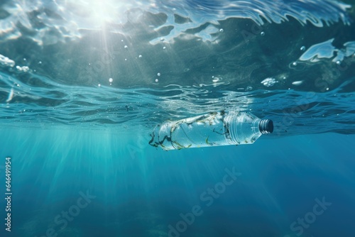 Plastic bottle in the ocean. World plastic pollution © dashtik