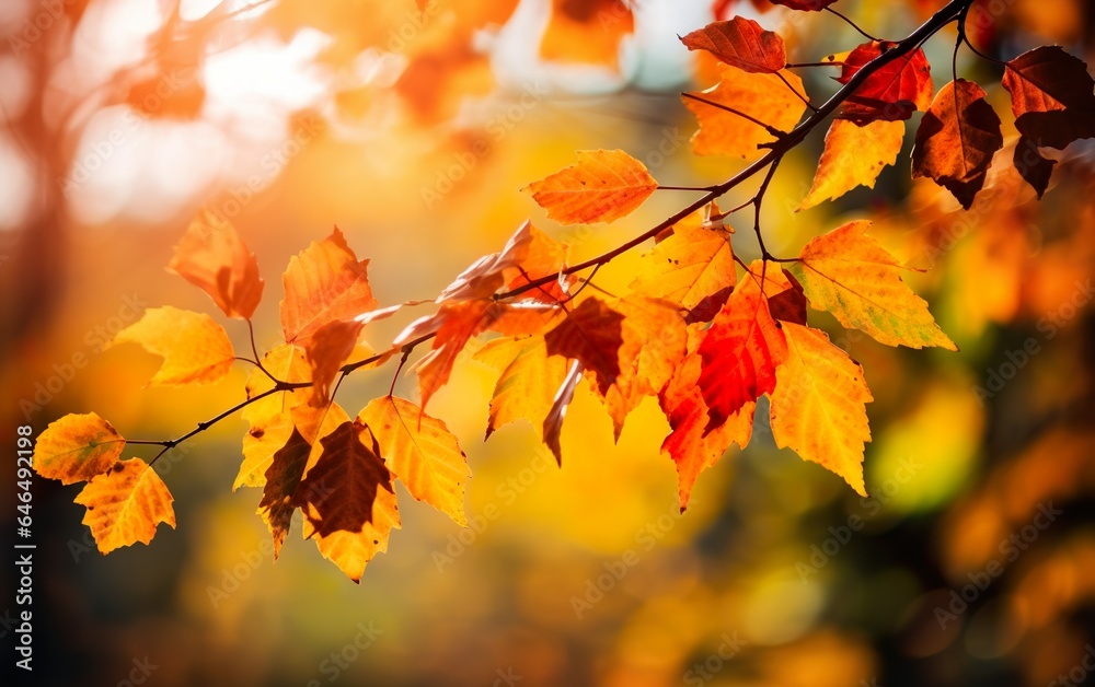Autumn colorful bright leaves swinging in a tree. AI, Generative AI