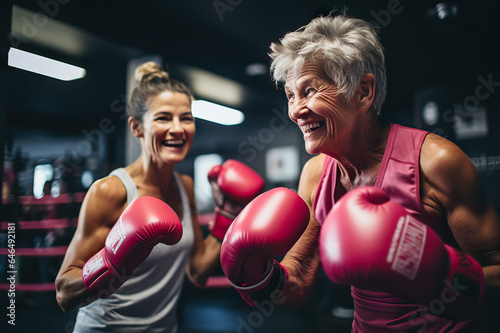 Age-Defying Strength A Senior Woman Boxer, Showcasing Vitality and Resilience, Engages in Training with Her Coach, Confidently Breaking Stereotypes Through Active Exercise. created with Generative AI © photobuay