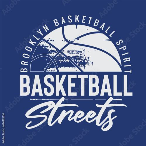 Typographic vector illustration of basketball theme badge. t shirt graphics