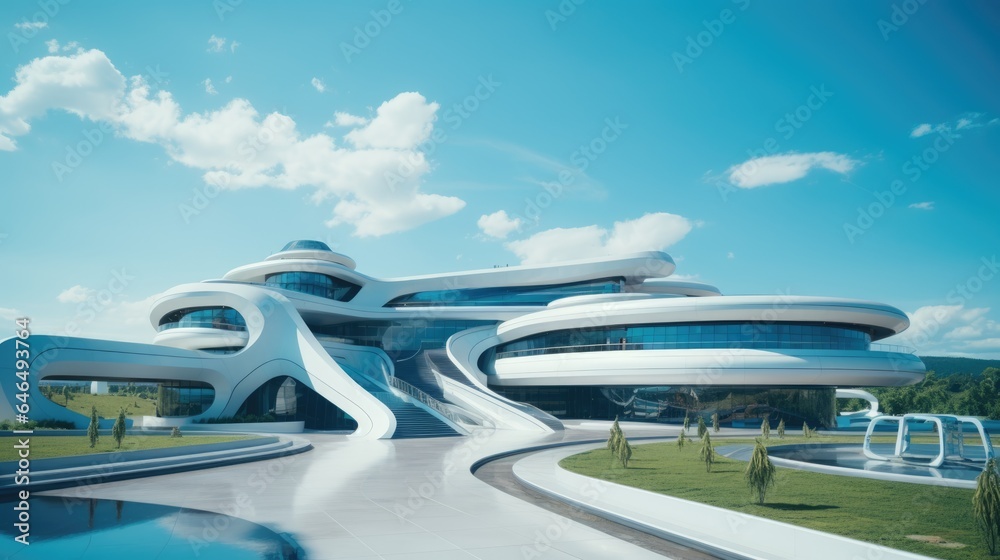 Futuristic university or school building. Future modern technologies