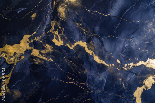 Navy Blue Marble Backdrop with Shiny Gold Pattern - Modern Elegance, Generative AI © illuminating images