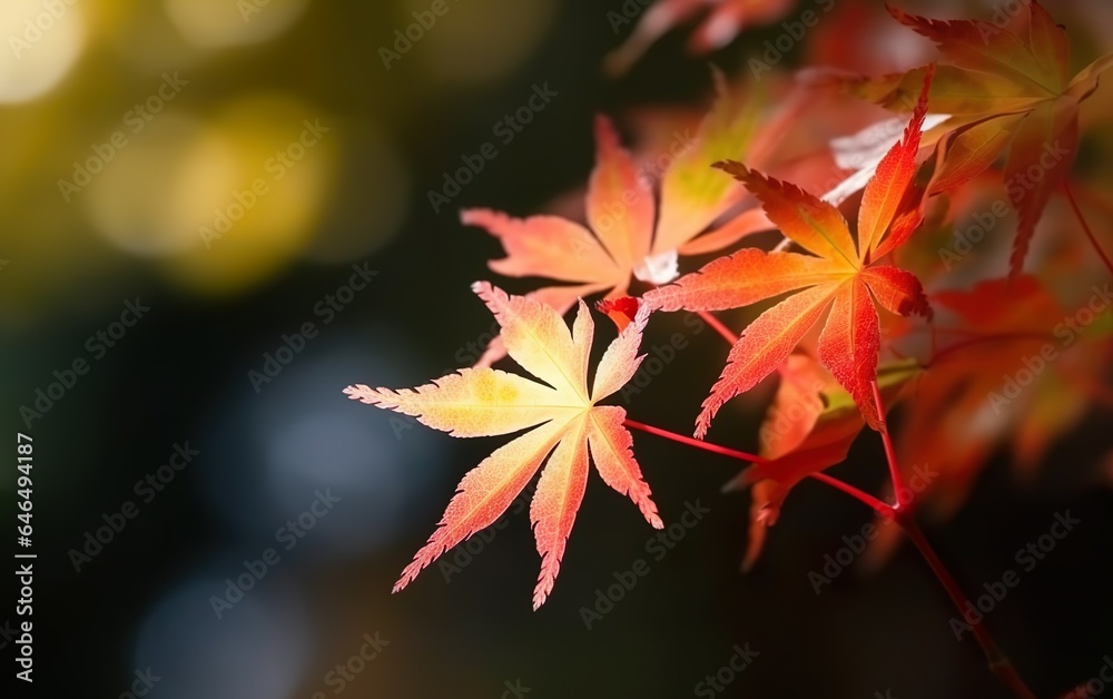 Beautiful maple leaves in autumn sunny day in foreground. AI, Generative AI Beautiful maple leaves in autumn sunny day in foreground. AI, Generative AI
