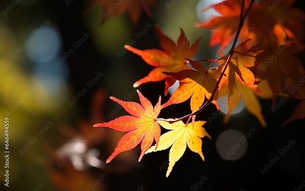 Beautiful maple leaves in autumn sunny day in foreground. AI, Generative AI Beautiful maple leaves in autumn sunny day in foreground. AI, Generative AI