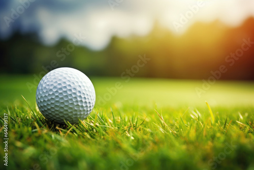 Close-Up Shot of Golf Ball on Green Turf, Hobby, Leisure, Sport, Championship, Generative AI