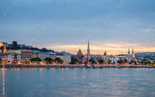 Danube river embankment of the city of Budapest. City evening photo.