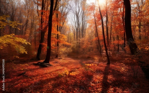 Color autumn forest. AI, Generative AI