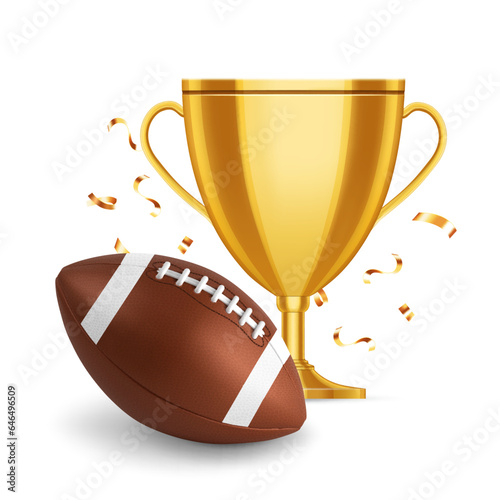 American football ball with golden cup. EPS10 vector