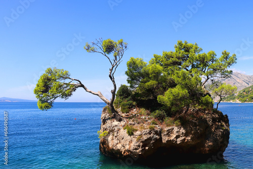 Brela stone, landmark on the beach in Brela, Croatia.