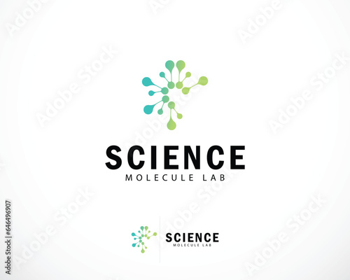 Molecule logo creative science lab biology technology network connect icon design circle digital