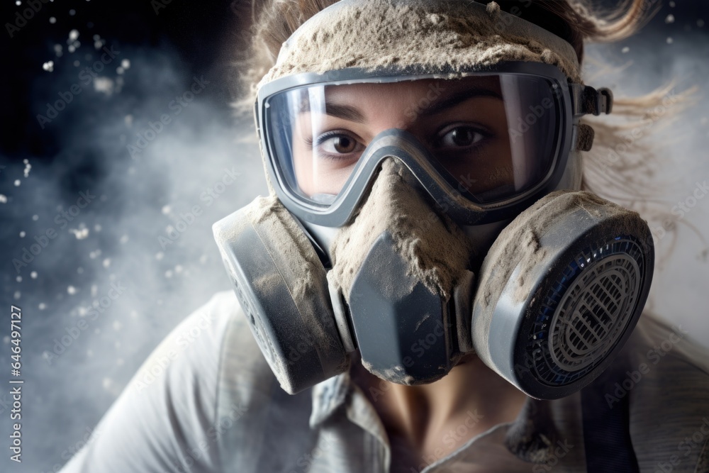 Young girl rescuer in protective mask, close-up Young girl rescuer in protective mask, close-up