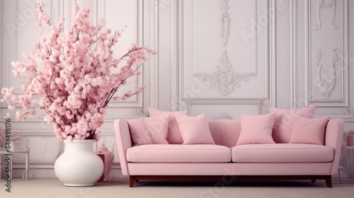Pink couch in luxurious living room. © visoot