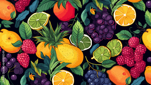 Bright, summery fruit mix. Seamless pattern. Modern exotic design for wrapping, wallpaper, fabric, decoration print, interior decor and more generativ ai