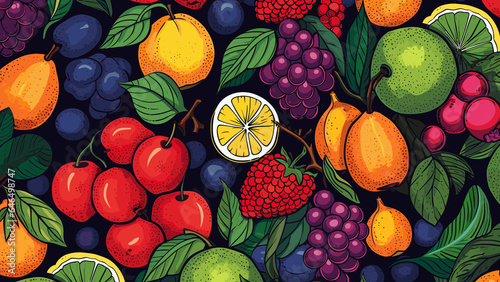 Bright, summery fruit mix. Seamless pattern. Modern exotic design for wrapping, wallpaper, fabric, decoration print, interior decor and more generativ ai