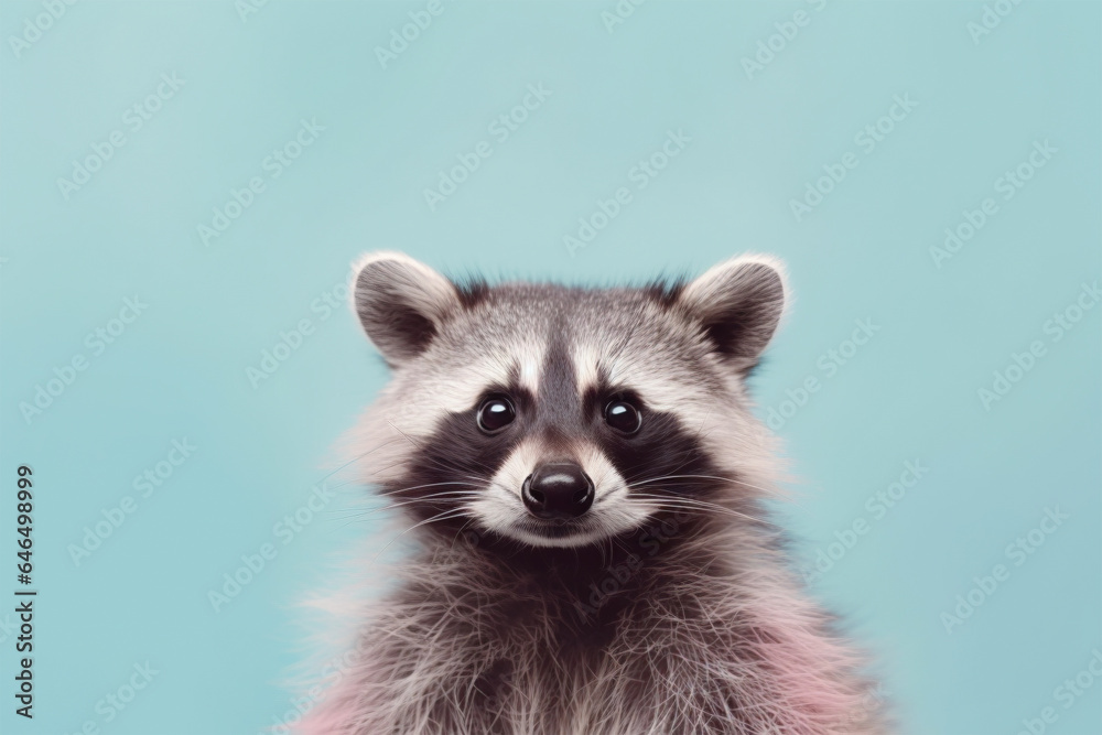 Obraz premium Portrait of racoon on blue background