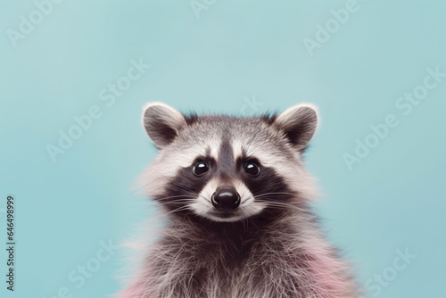 Portrait of racoon on blue background