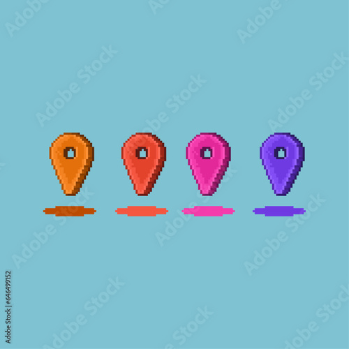 Pixel art sets of pin point with variation color items asset. simple pin point for direct items loot on pixelated style.8bits perfect for game asset or design asset element for your game design asset.