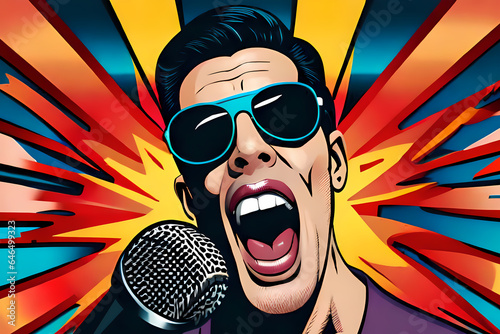 Male singer loudly singing with microphone