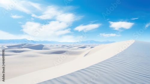 Endless desert with white sand stretching across the primeval desert. Landscape photography, desert background with patterns of sand waves against the blue sky © Margo_Alexa