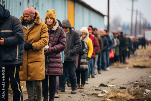 Fototapete line for humanitarian aid from poor and homeless people generative ai
