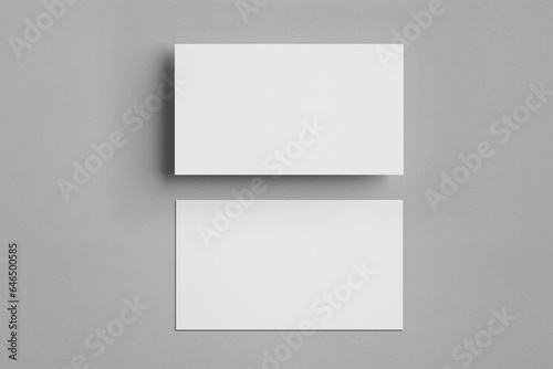 blank business cards on grey background, Corporate stationery set mockup