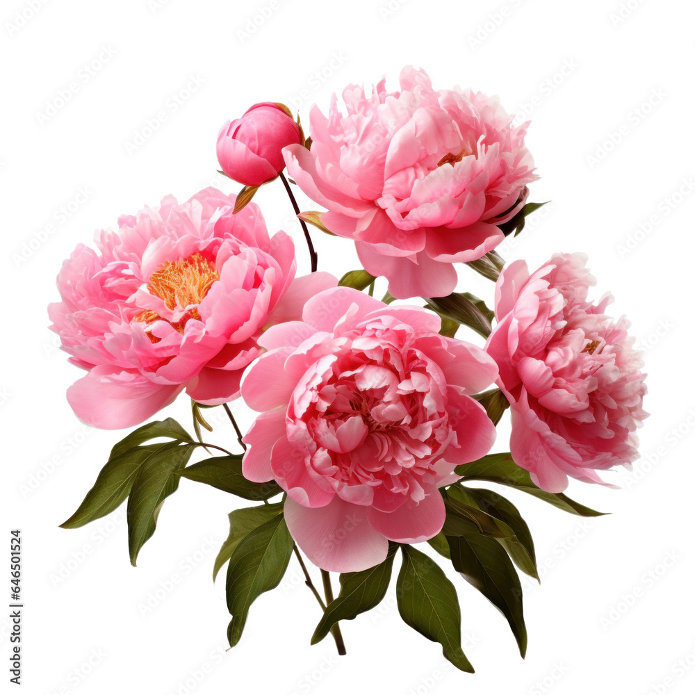 bouquet of pink peonies flowers , png file of isolated cutout object on transparent background.