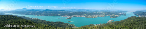 View of the Worthersee lake , Carinthia, Austria Aerial view from Pyramidenkogel view tower © anderm