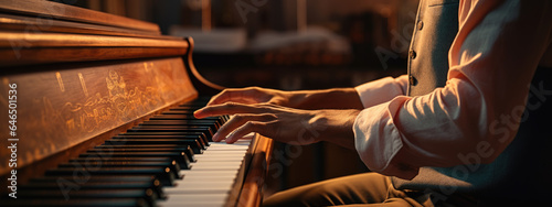 Musician hands playing the piano photo