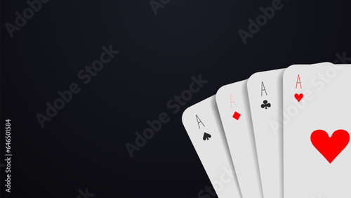 Casino or poker background with realistic cards on a dark background. Four aces with red and black suits.