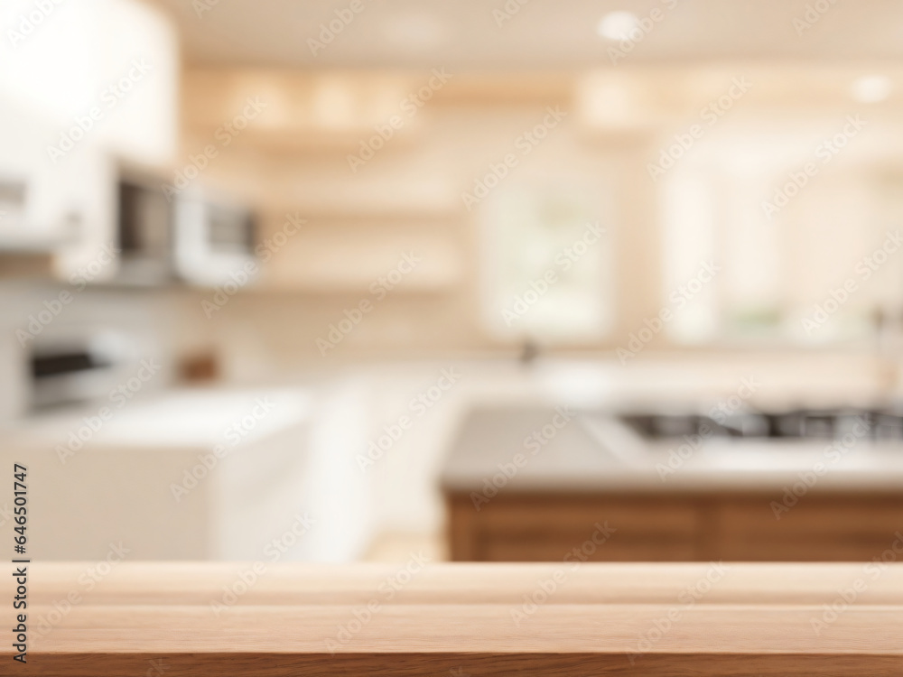 Empty wood table top in kitchen, Wood board for montage your food products Empty wood table top in kitchen, Wood board for montage your food products