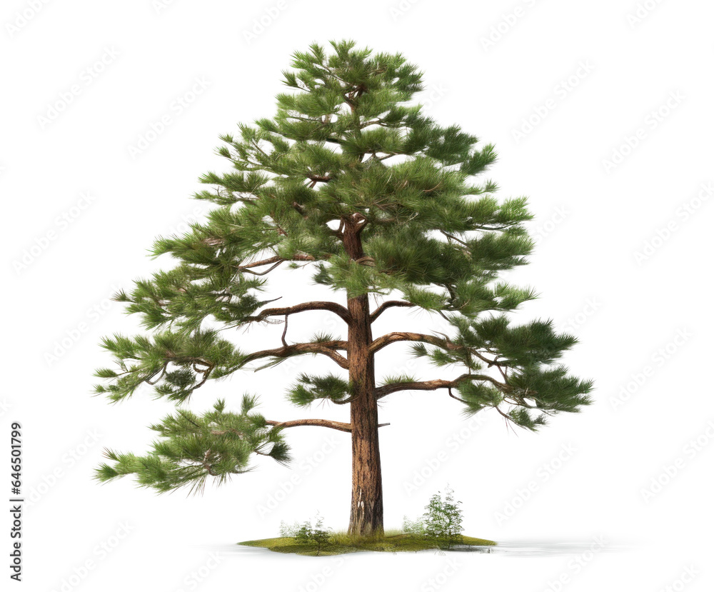 one coniferous pine tree, png file of isolated cutout object on transparent background.