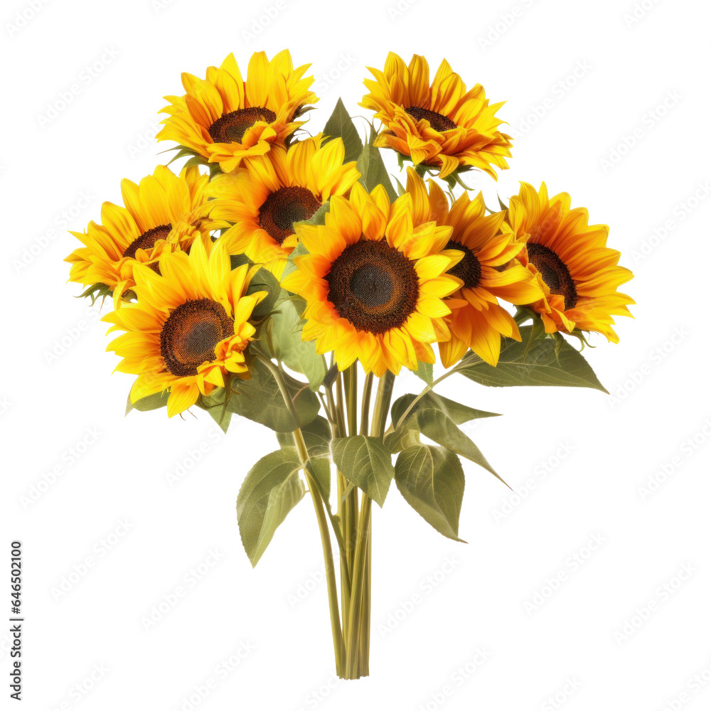 bouquet of several sunflowers, png file of isolated cutout object on transparent background. bouquet of several sunflowers, png file of isolated cutout object on transparent background.