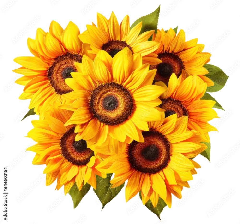 bouquet of several sunflowers, png file of isolated cutout object on transparent background. bouquet of several sunflowers, png file of isolated cutout object on transparent background.