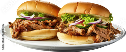 Delicious Tasty Pulled Pork sandwiches, barbecue, burger, BBQ Sauce, PNG, Transparent, isolate.